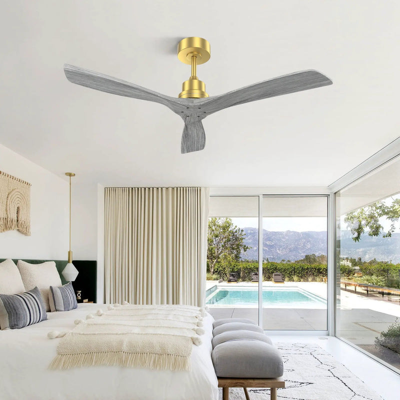 Indoor Ceiling Fan Without Light 3 Solid Wood Blades Remote Control Reversible Dc Motor - Gold by Unique Piece Furniture