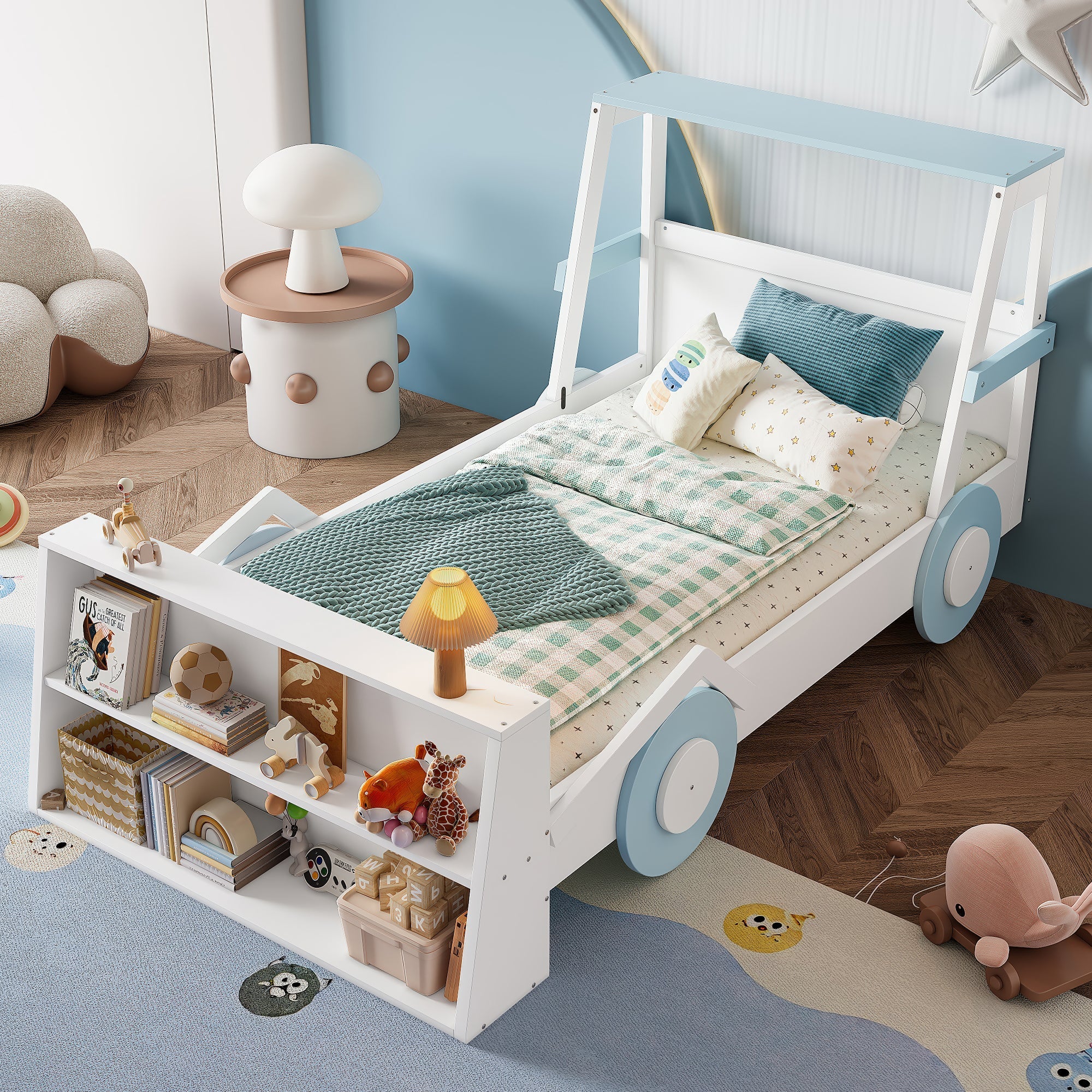 Twin Size Car Bed with Storage Shelves by HouseOfZazla