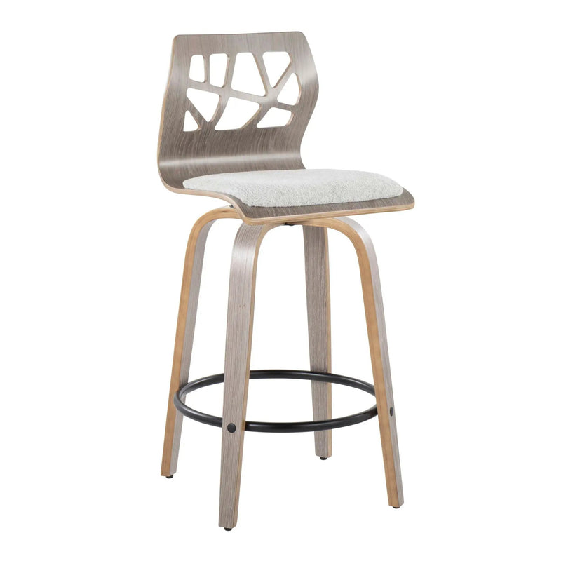 Folia - Contemporary Fixed Height Counter Stool With Swivel With Round Footrest (Set of 2) - Light Gray by HouseOfZazla