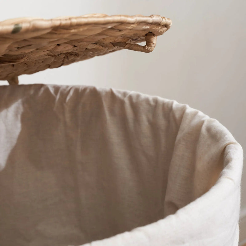Round Tall Water Hyacinth Woven Wicker Laundry Hamper With Lid - For Clothes, Toys And Book Storage With Removable Liner - 15" X 15" X 20" - Natural Brown by HouseOfZazla