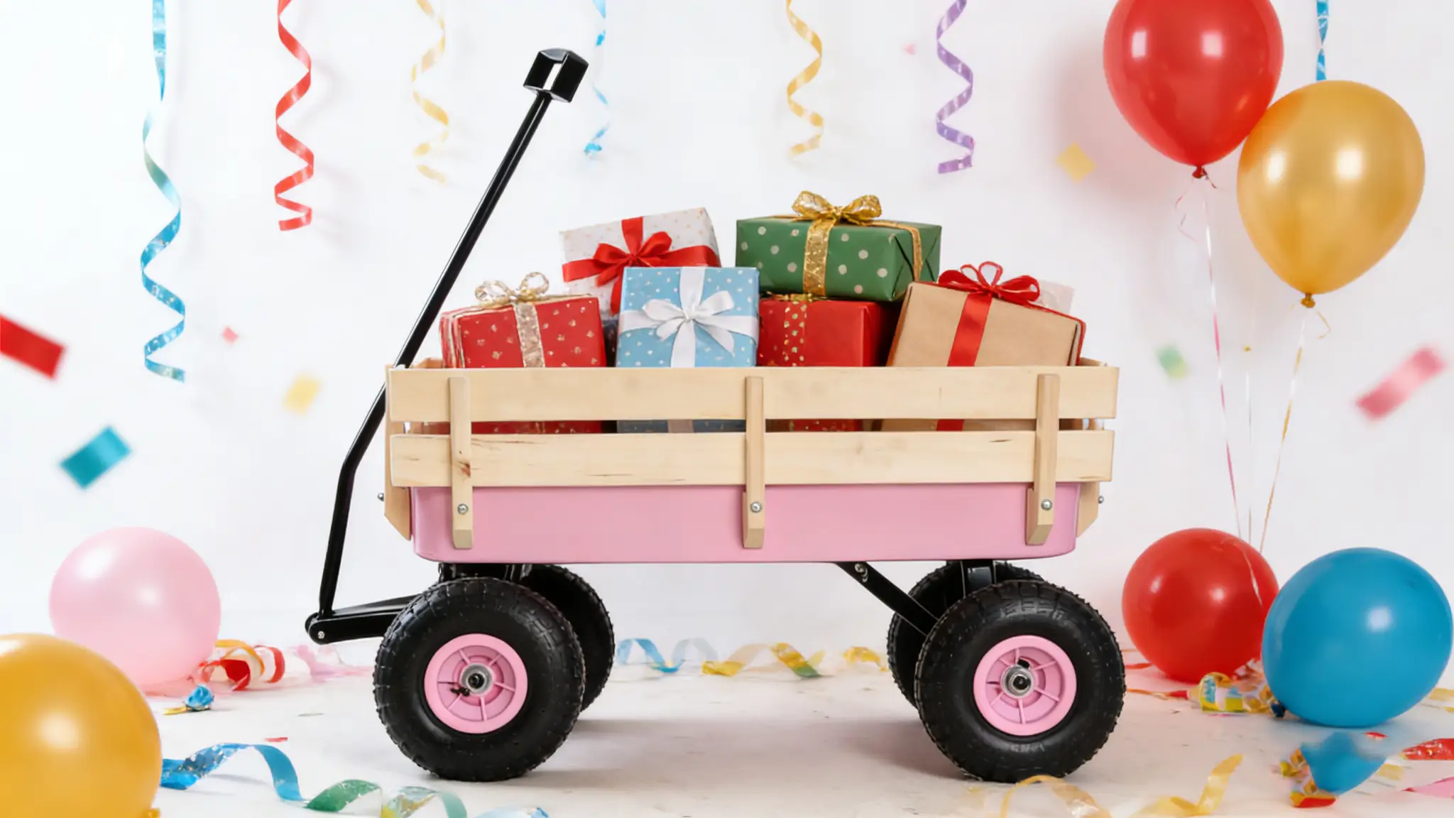 Outdoor Wagon All Terrain Pulling with Wood Railing by HouseOfZazla