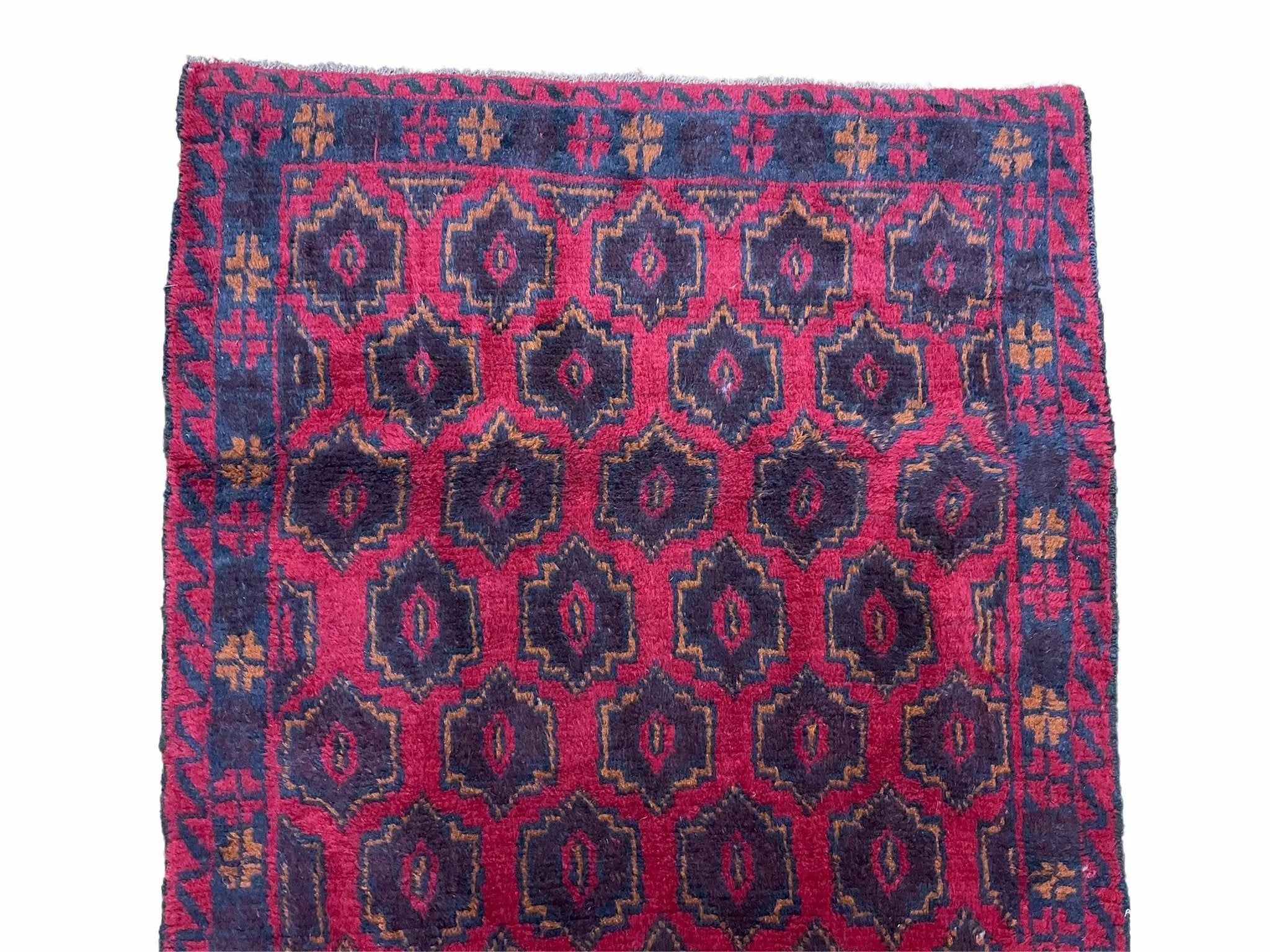 2' 10" X 4'7" Vintage Handmade Tribal Wool Rug Balouchi Rug Afghan Rug Red Blue by Jewel Rugs