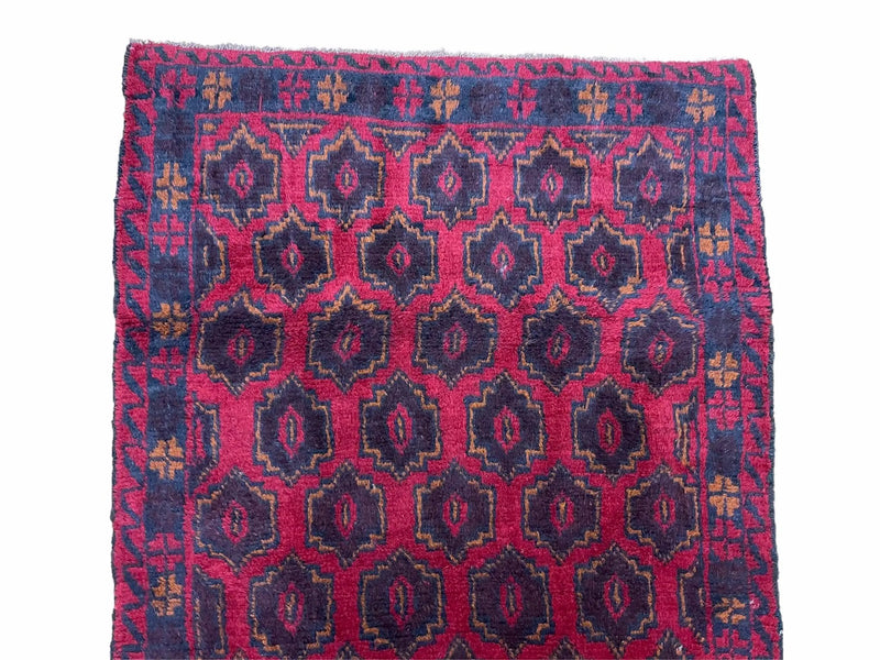 2' 10" X 4'7" Vintage Handmade Tribal Wool Rug Balouchi Rug Afghan Rug Red Blue by Jewel Rugs