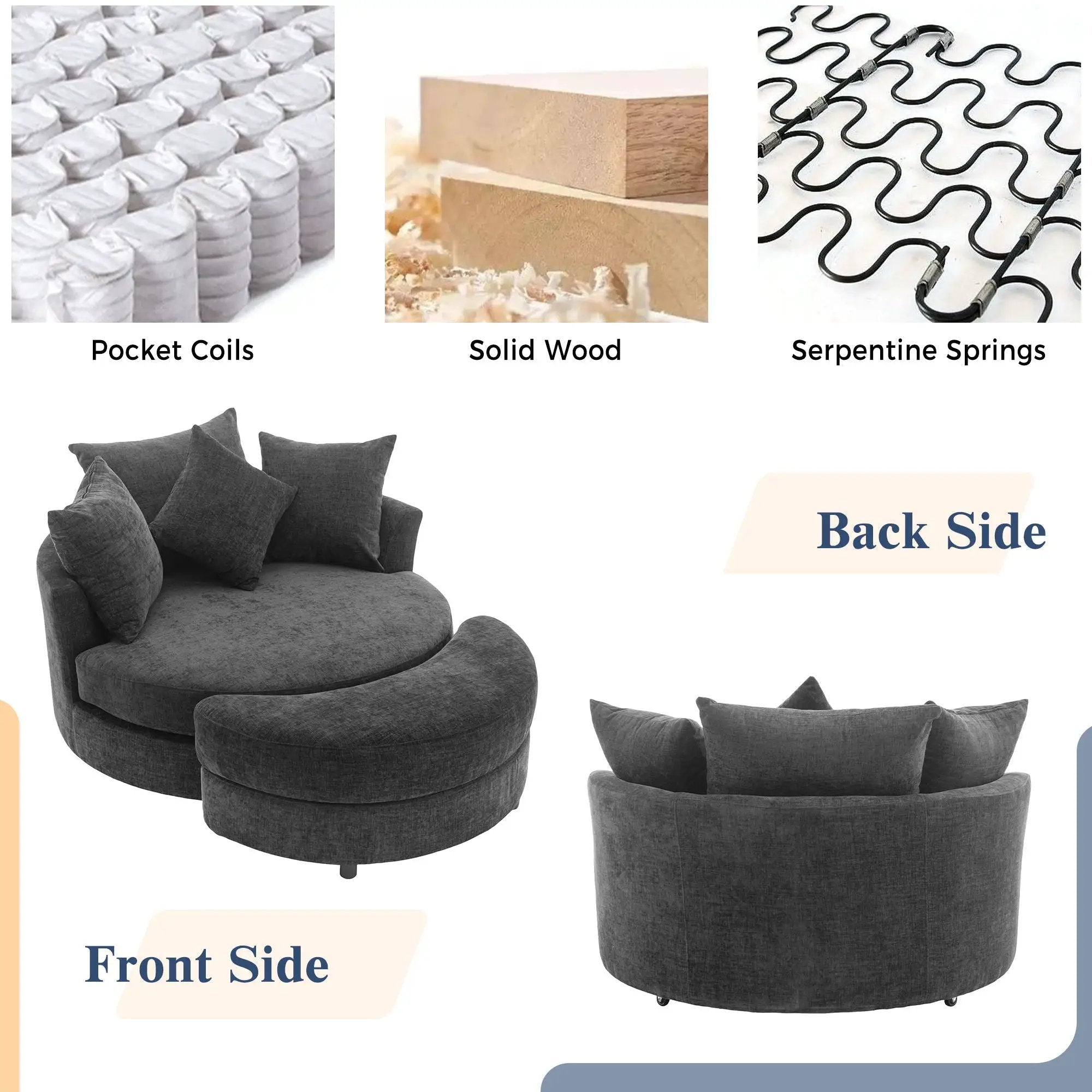 360° Swivel Accent Barrel Chair With Storage Ottoman & 4 Pillows, Modern Leisure Chair Round Accent For Living Room by HouseOfZazla