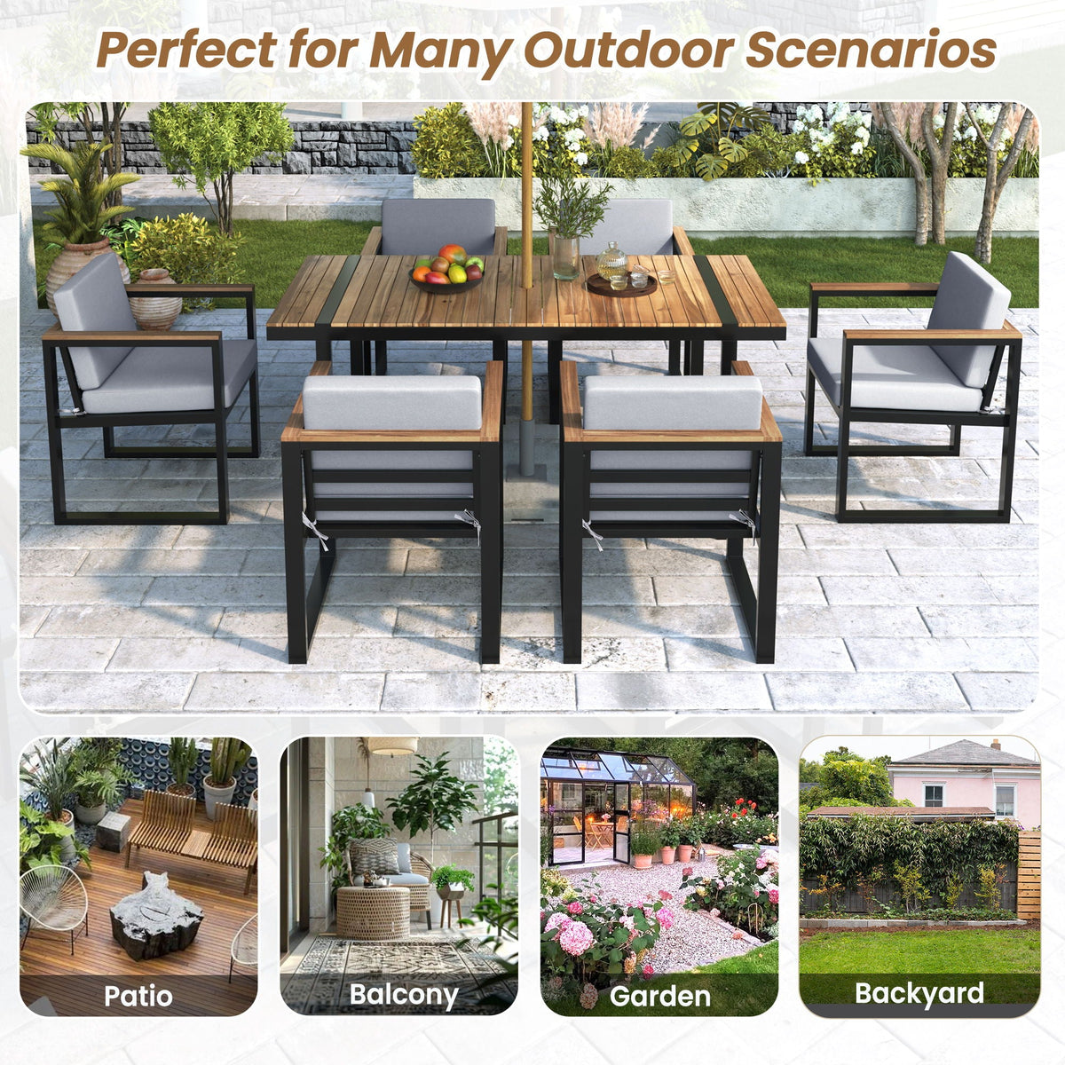 7 Piece Outdoor Dining Set with Removable Cushions - Gray or Beige, photo 27 of 40