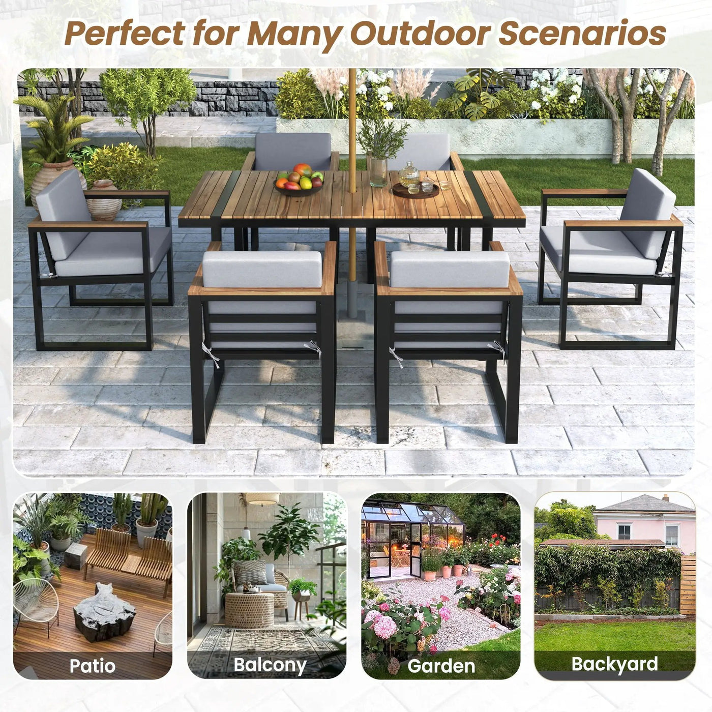 7 Pieces Outdoor Dining Set Patio Dining Table And Chair Set With And Removable Cushions For Patio by HouseOfZazla