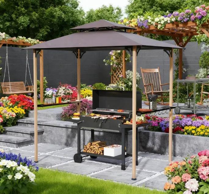 Double Tiered Barbecue Grill Gazebo Shelter with Side Shelves and Hooks by HouseOfZazla