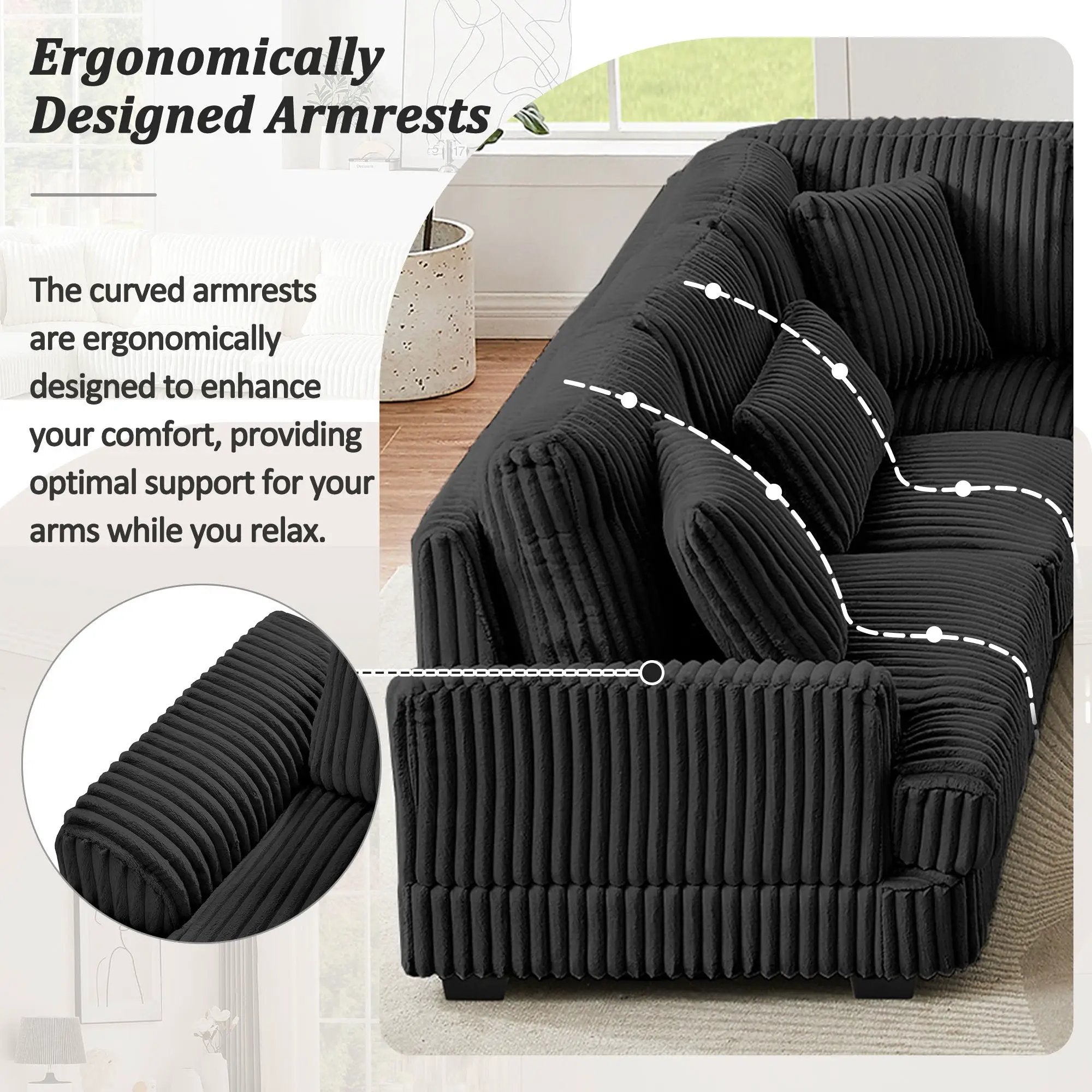 Oversized Sectional Sofa U - Shaped Sofa Couch Modern Sofa Upholstered In Soft With A Chaise Lounge For Living Room by Unique Piece Furniture