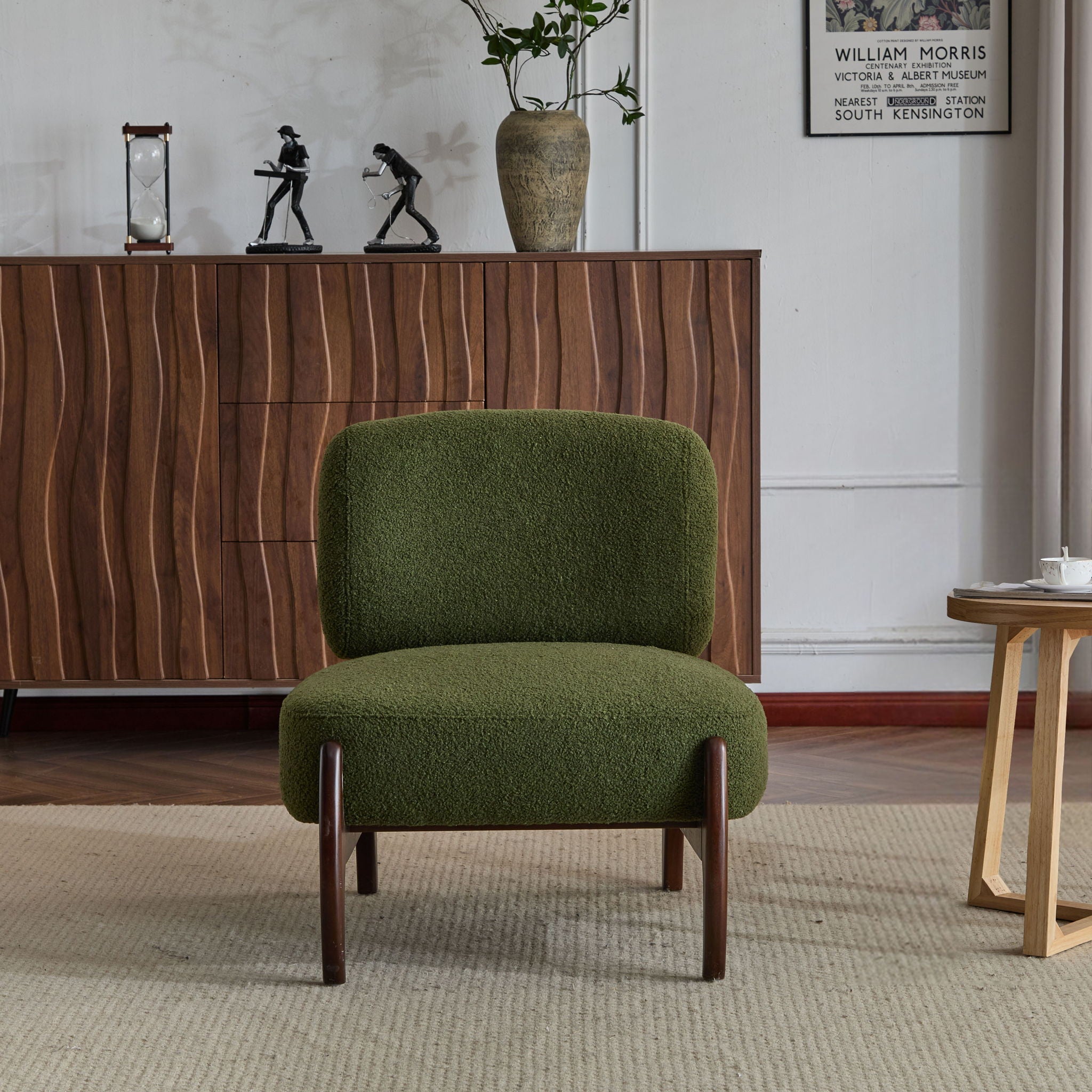 Modern Boucle Lounge Chair With Solid Wood Frame