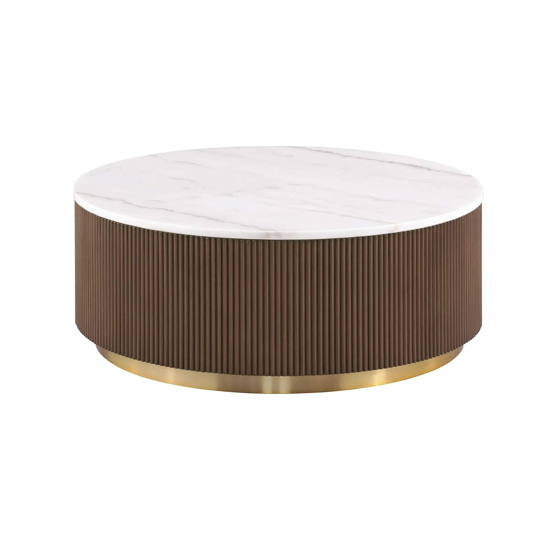 3 Piece Table Set Round Cocktail Table And 2 Round End Tables - Brown / Gold / White by HouseOfZazla