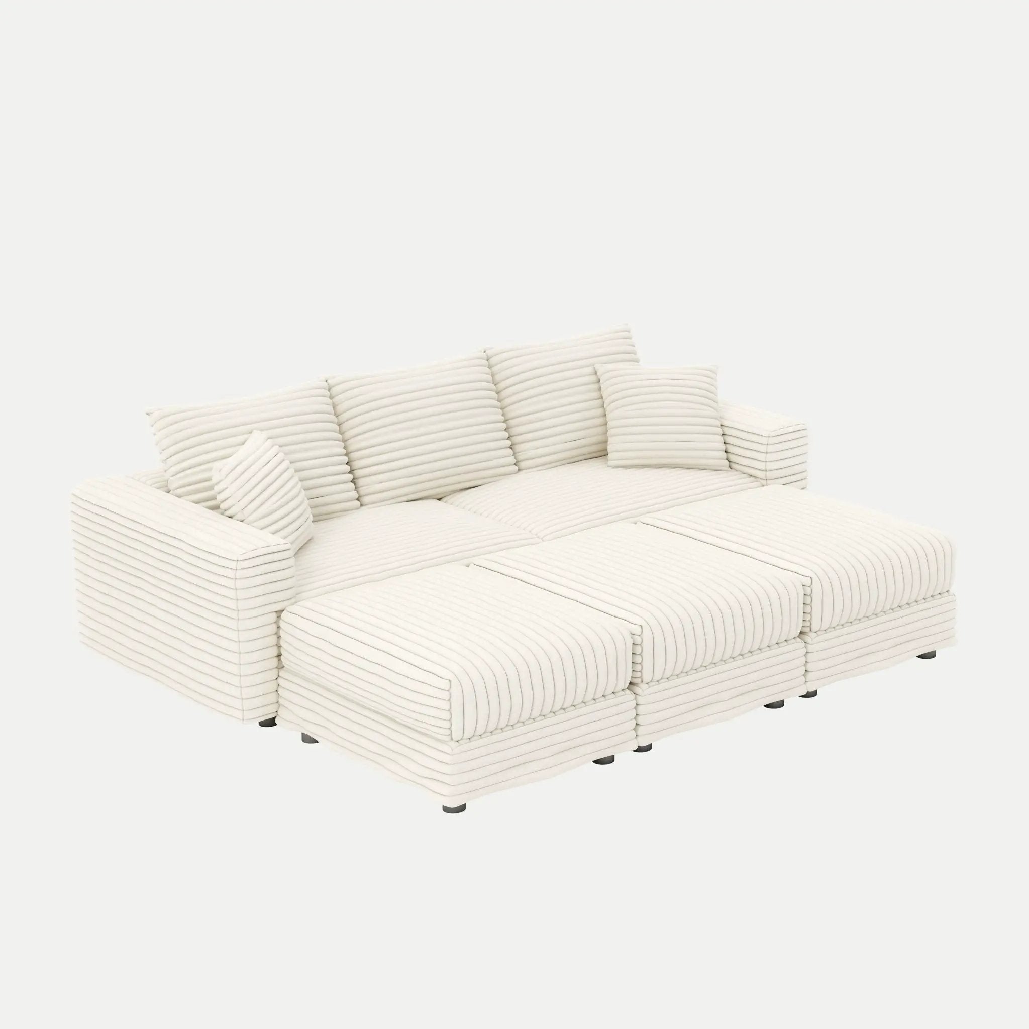 Deep Seat Convertible Sofa With Soft Pillows And Ottomans