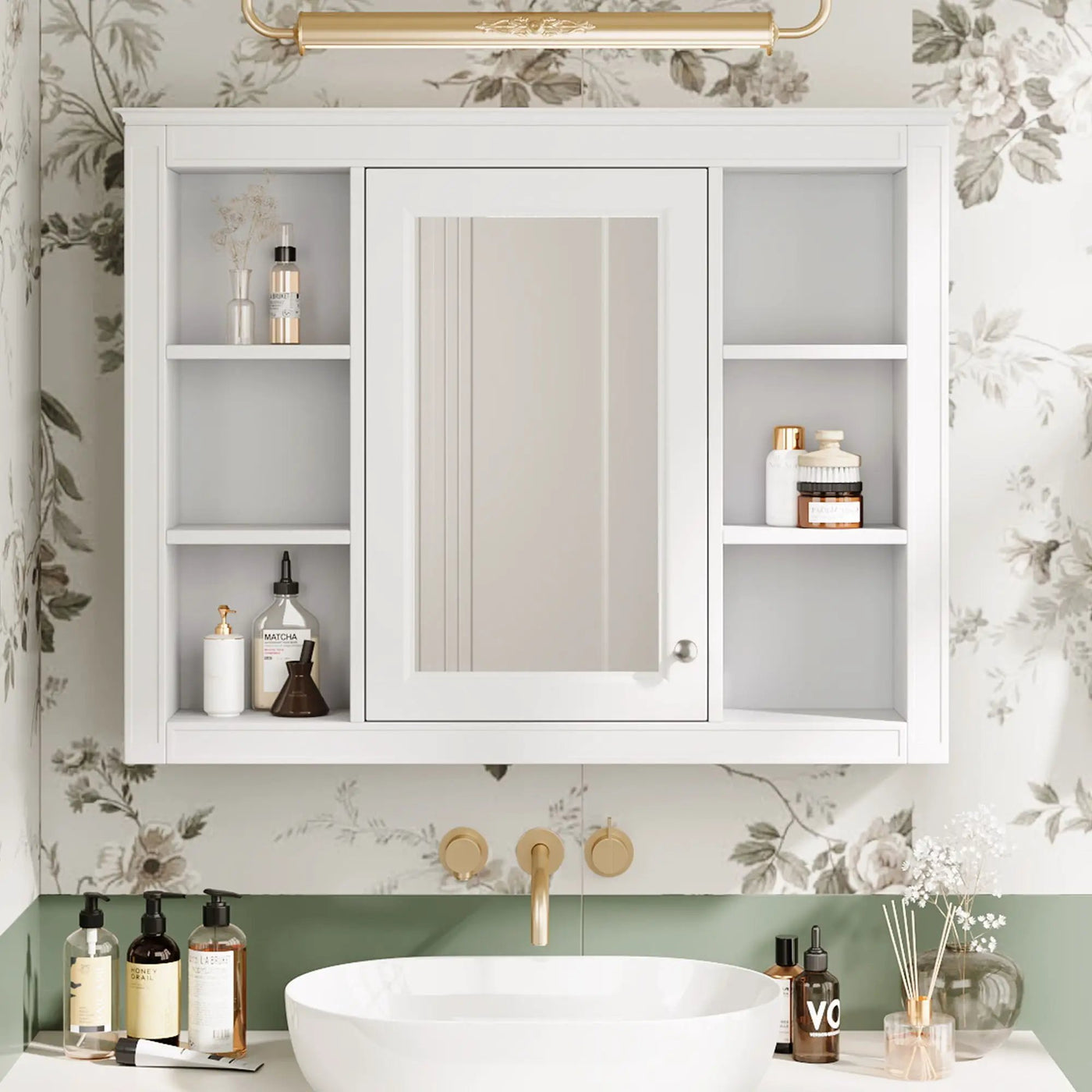 Wall Mounted Medicine Cabinet With Mirror and 6 Open Shelves by HouseOfZazla