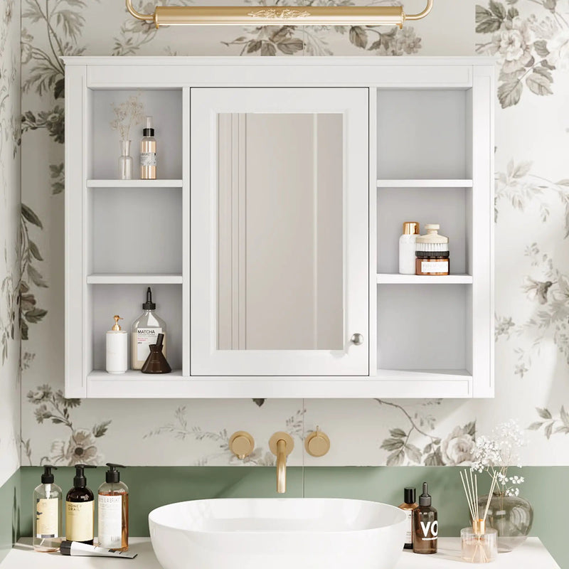 Wall Mounted Medicine Cabinet With Mirror, Storage Cabinet Featuring 6 Open Shelves And Adjustable Interior by Unique Piece Furniture
