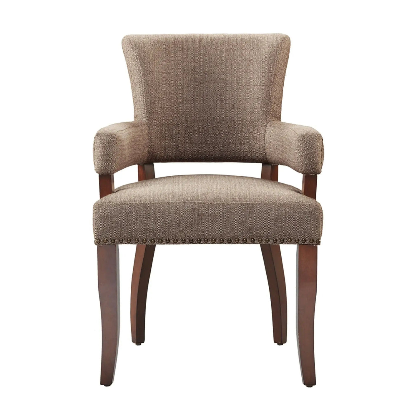 Elegant Arm Dining Chair With Brass Nail Head Detailing by HouseOfZazla