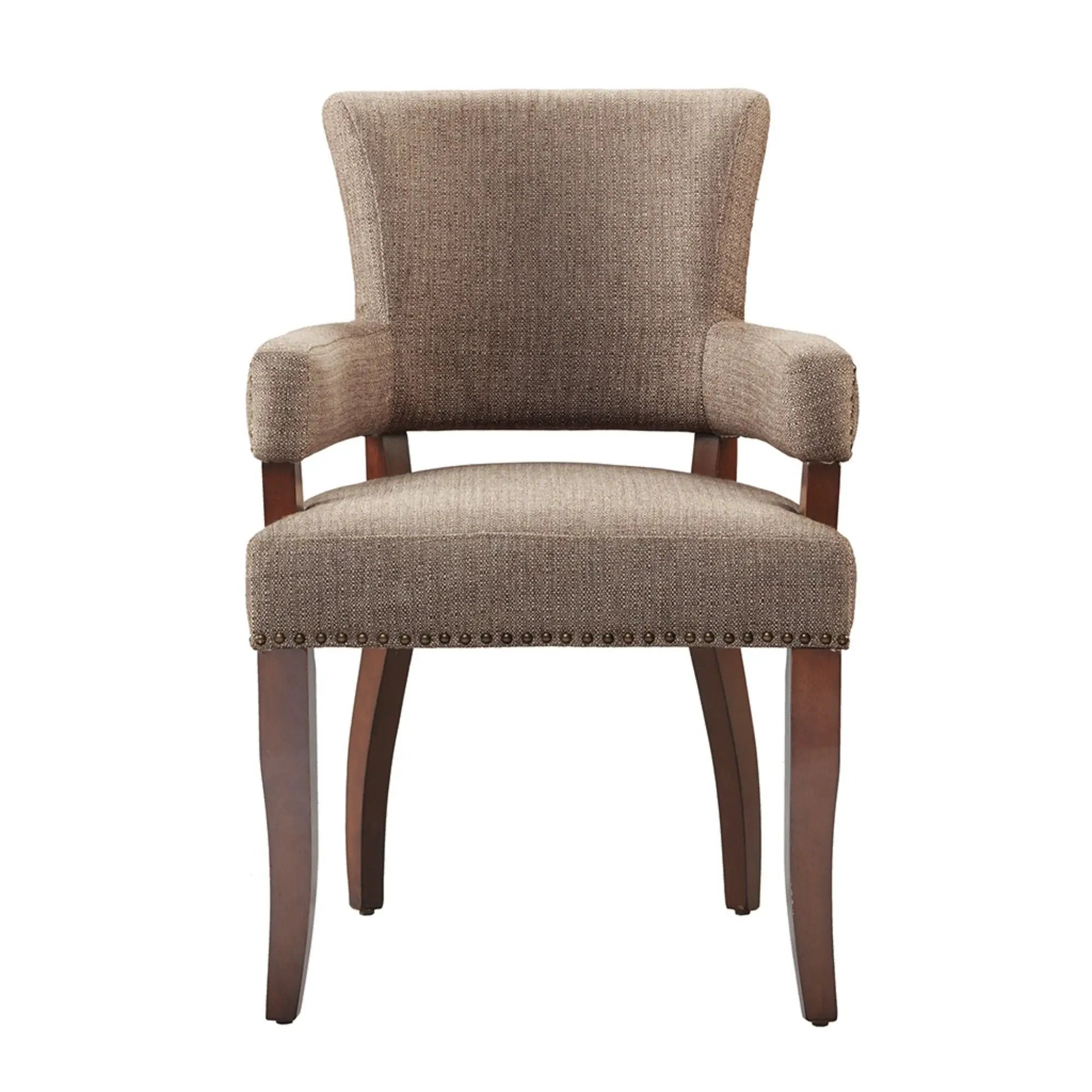 Elegant Arm Dining Chair With Brass Nail Head Detailing by HouseOfZazla