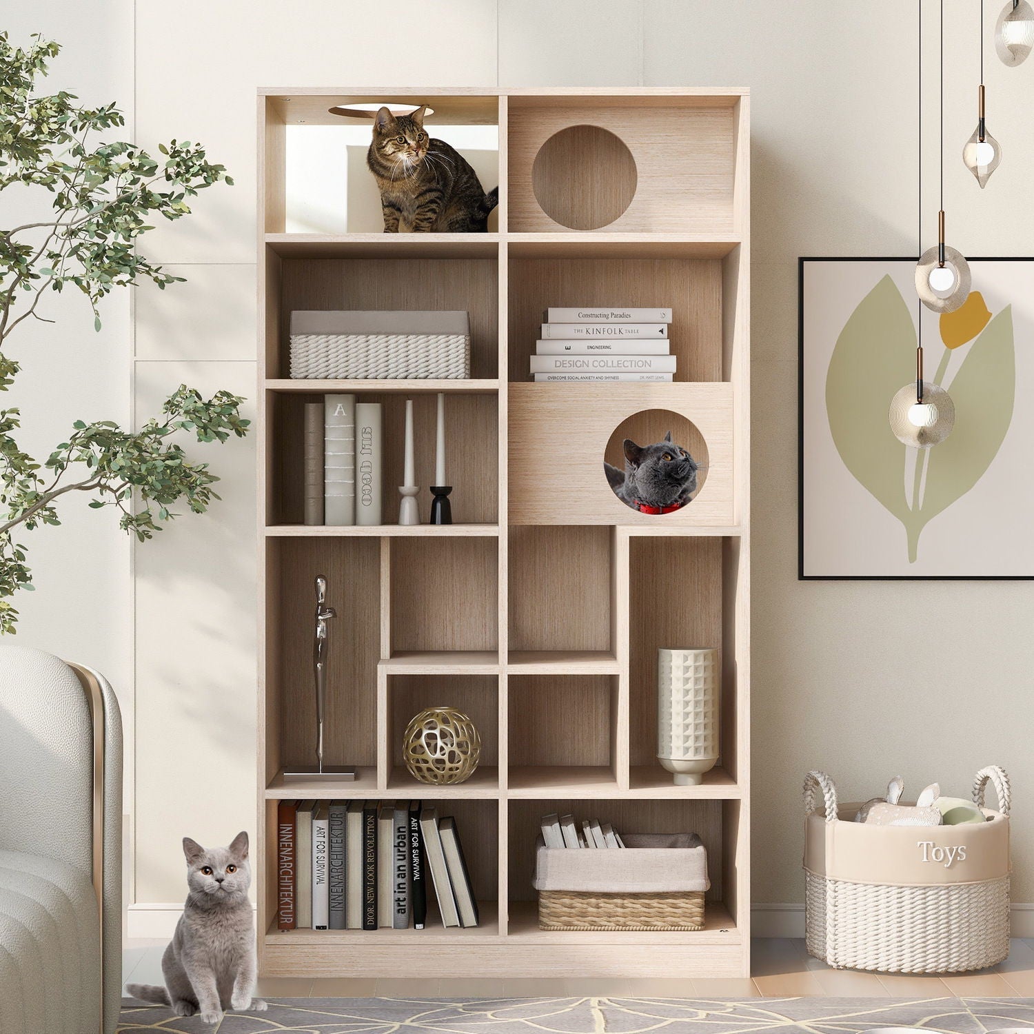 Furniture Style Cat Bookcase Cat Tree Shelves - Natural by HouseOfZazla
