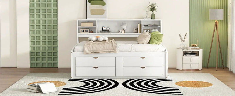 Daybed With 2 Bedside Cabinets, Upper Shelves And 4 Drawers by HouseOfZazla