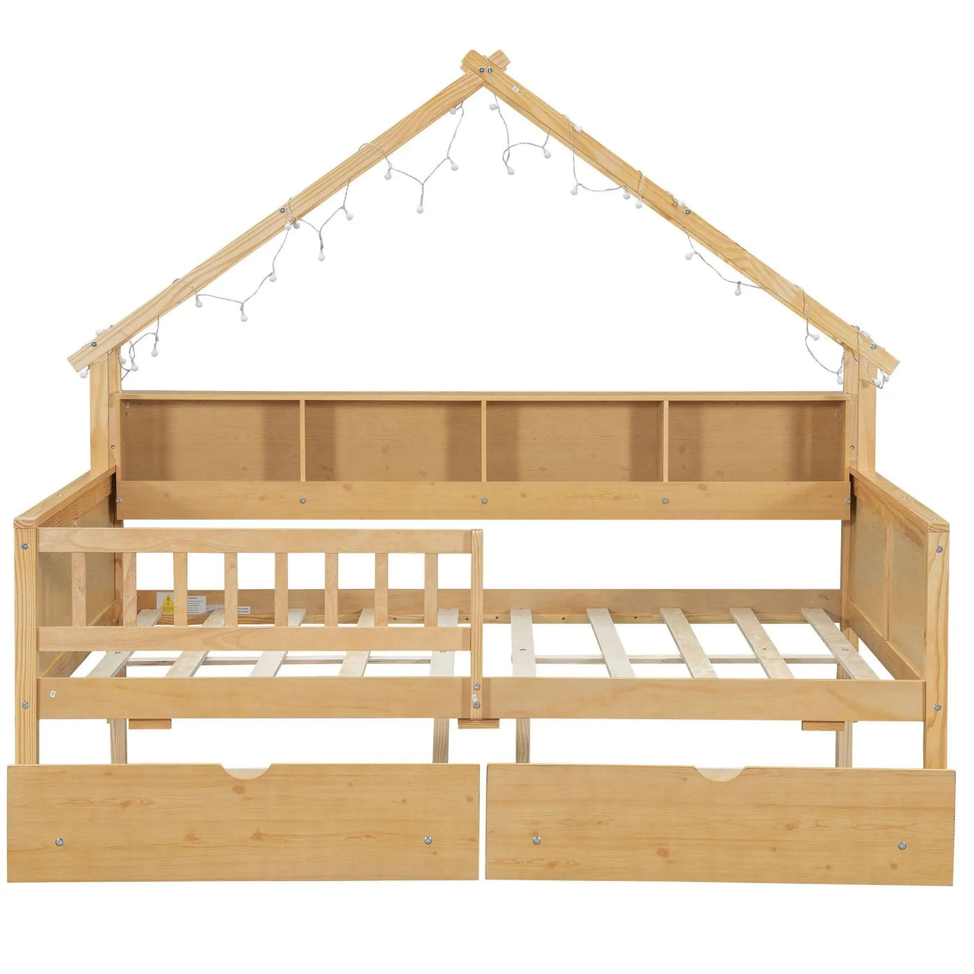 House Style Platform Bed With LED Lights, Storage Shelves, Drawers, And Guardrail by HouseOfZazla