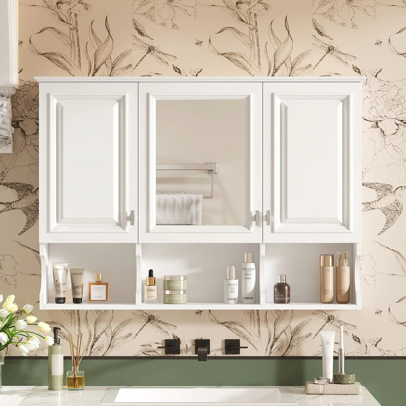 Modern Wall Mounted Mirror Medicine Cabinet With Open Shelves, Adjustable Interior, Storage Over Toilet by Unique Piece Furniture