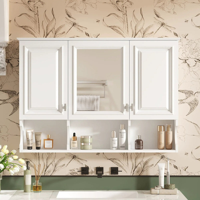 Modern Wall Mounted Mirror Medicine Cabinet With Open Shelves, Adjustable Interior, Storage Over Toilet by Unique Piece Furniture