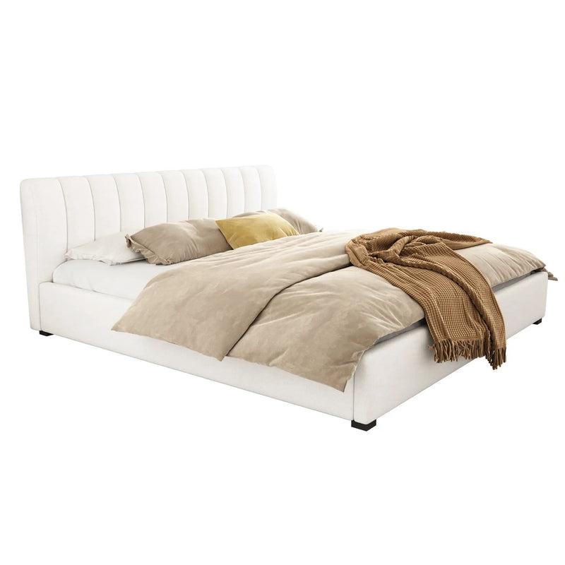 King Size Upholstered Bed Frame with Linen Blend Fabric by HouseOfZazla