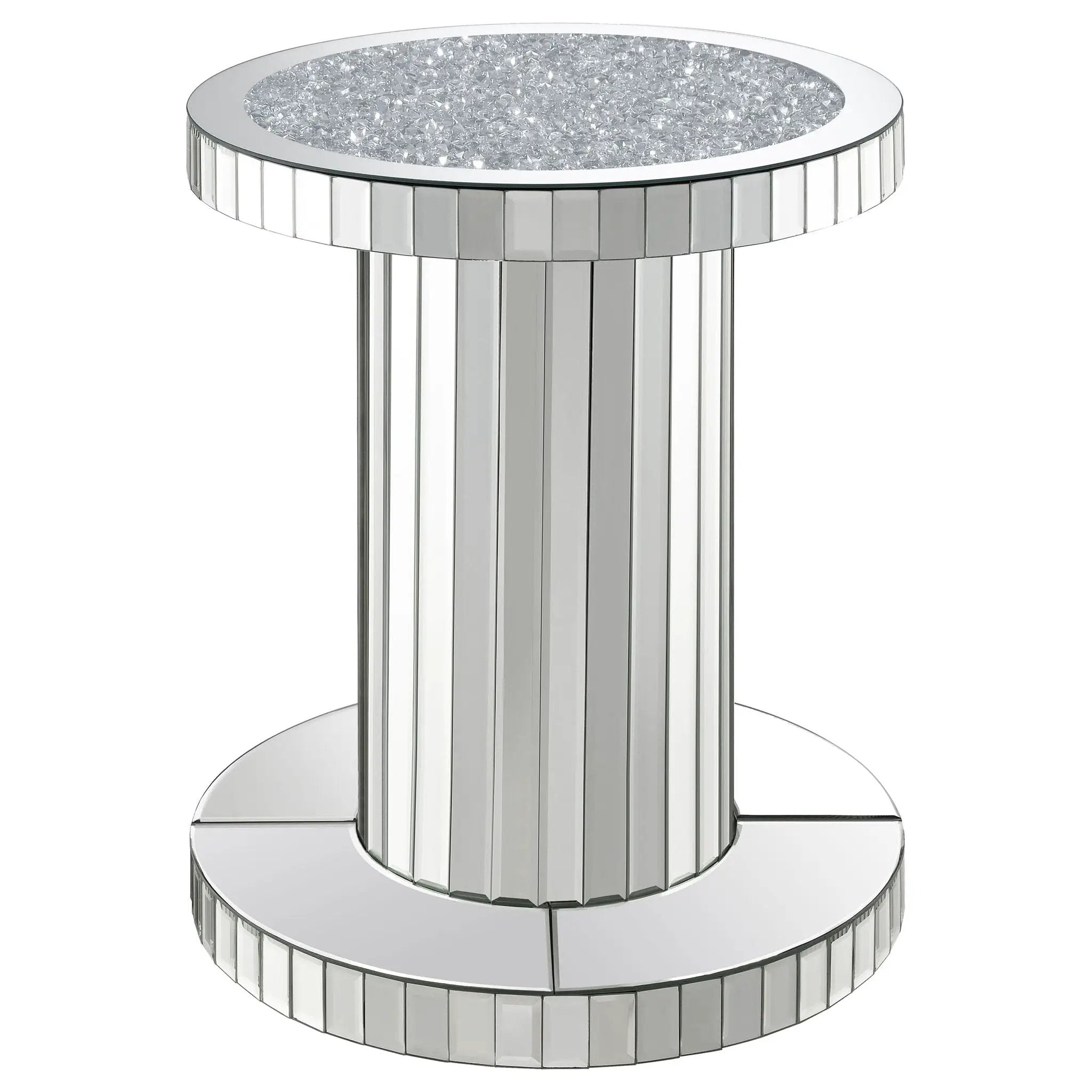 Dorielle Round Mirrored Acrylic Crystal Side Table Silver by Unique Piece Furniture