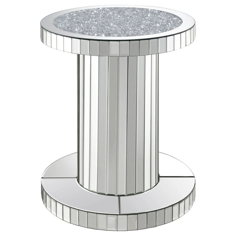 Dorielle Round Mirrored Acrylic Crystal Side Table Silver by Unique Piece Furniture