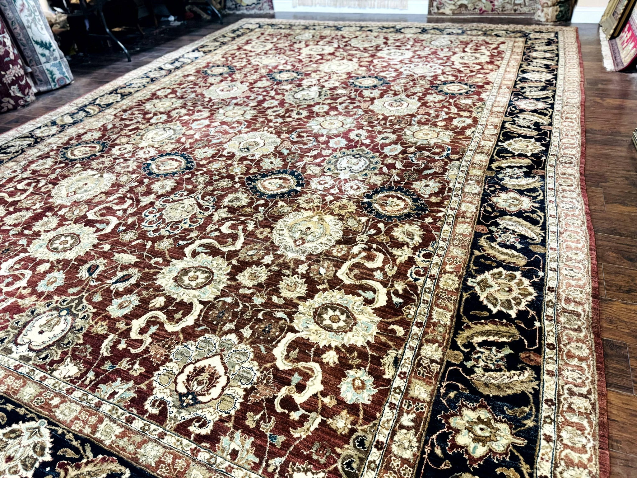 Palace Sized Indian Agra Rug 12x17, Wool Handmade Floral Allover Carpet by Jewel Rugs