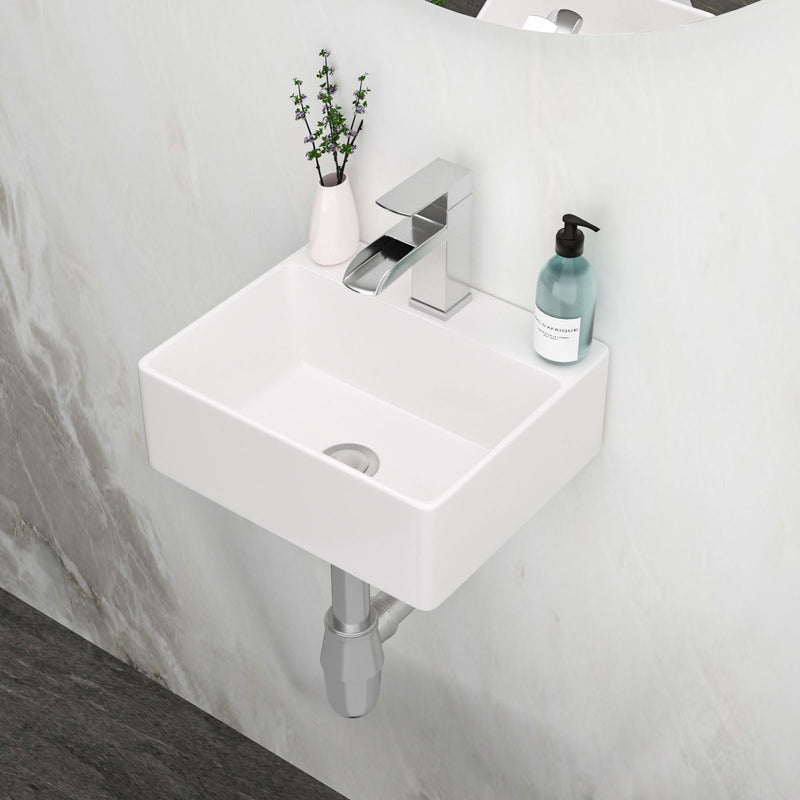 Ceramic Rectangle Wall Mount Bathroom Sink With Single Faucet Hole by HouseOfZazla
