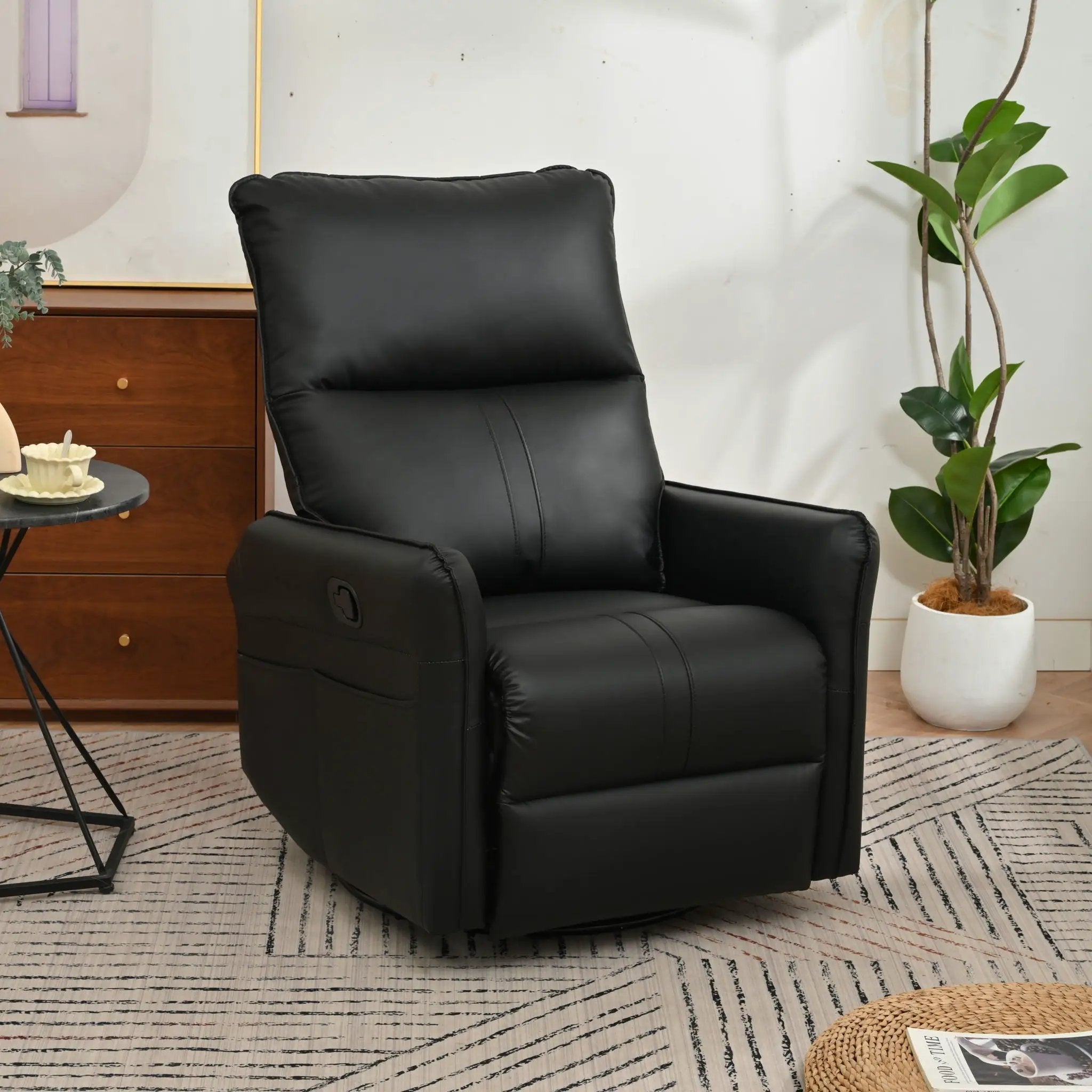 360° Modern Small Rocking Swivel Recliner Chair With Side Pocket by Unique Piece Furniture