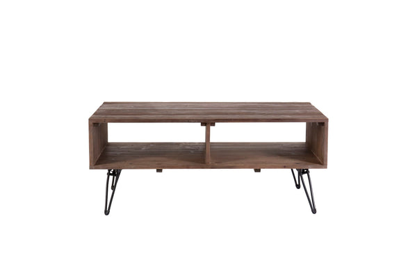 Reclaimed Wood Cocktail Table With Open Storage For Living Room, Metal Legs, Foldable - Black / Natural, photo 2 of 5