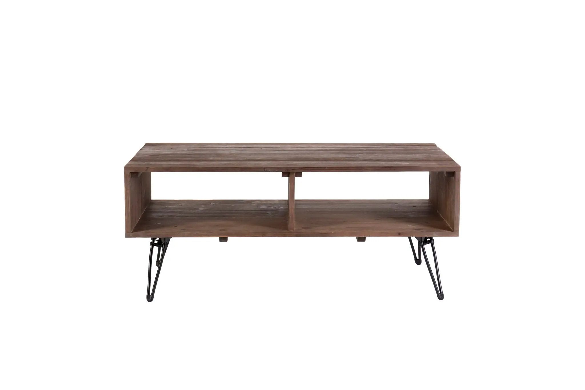 Reclaimed Wood Cocktail Table With Open Storage For Living Room, Metal Legs, Foldable - Black / Natural by HouseOfZazla