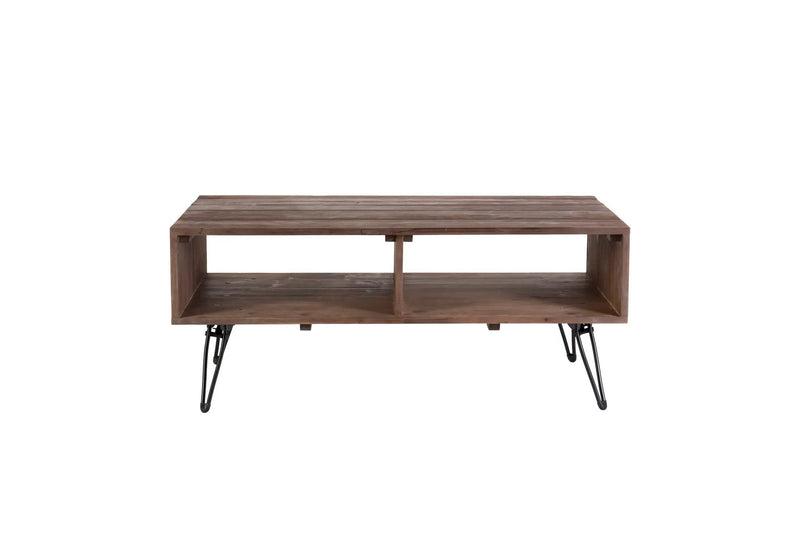 Reclaimed Wood Cocktail Table With Open Storage For Living Room, Metal Legs, Foldable - Black / Natural by HouseOfZazla