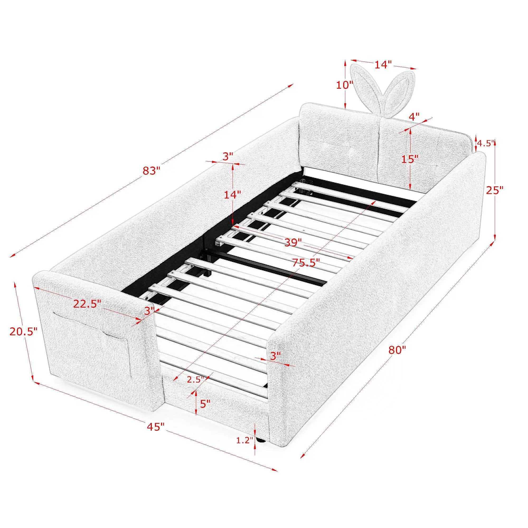 Cute Rabbit Ear Upholstered Platform Bed Frame With Safety Rail by HouseOfZazla