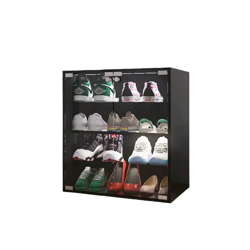 4 Layers Shoe Cabinet With Glass Door And Glass Layer Shoes Display Cabinet With LED Light Bluetooth Control - Black by Unique Piece Furniture