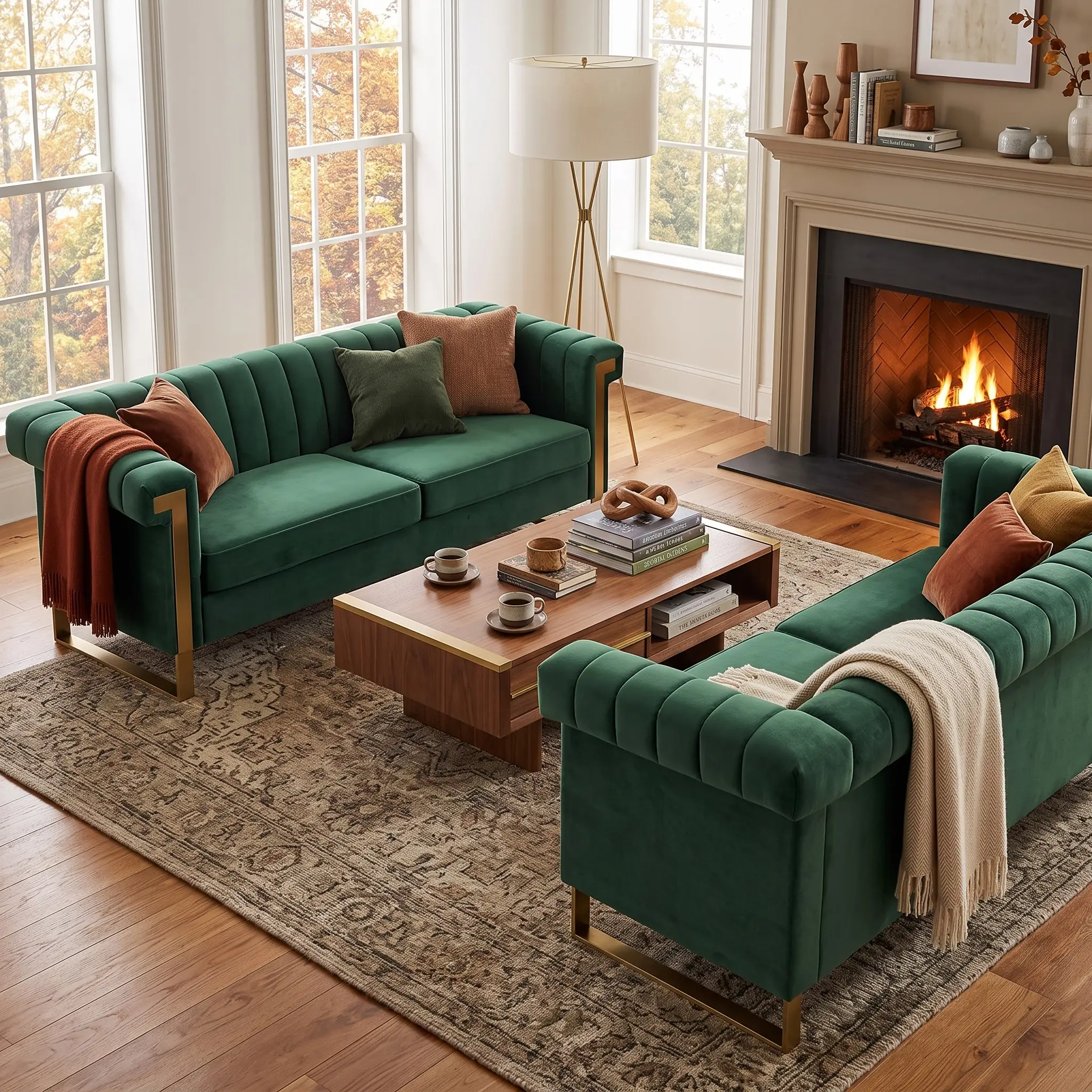Emerald Green Velvet 2 Piece Sofa Set by HouseOfZazla