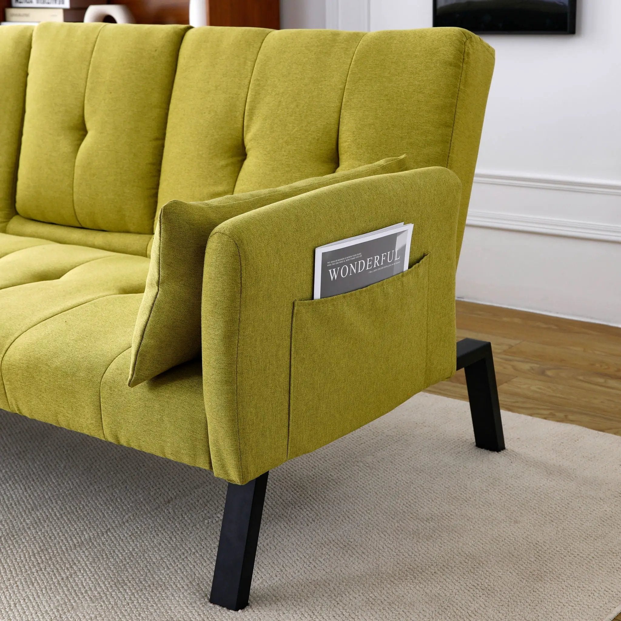 Sofa Bed With Foldable Design And Cup Holder - Green by HouseOfZazla