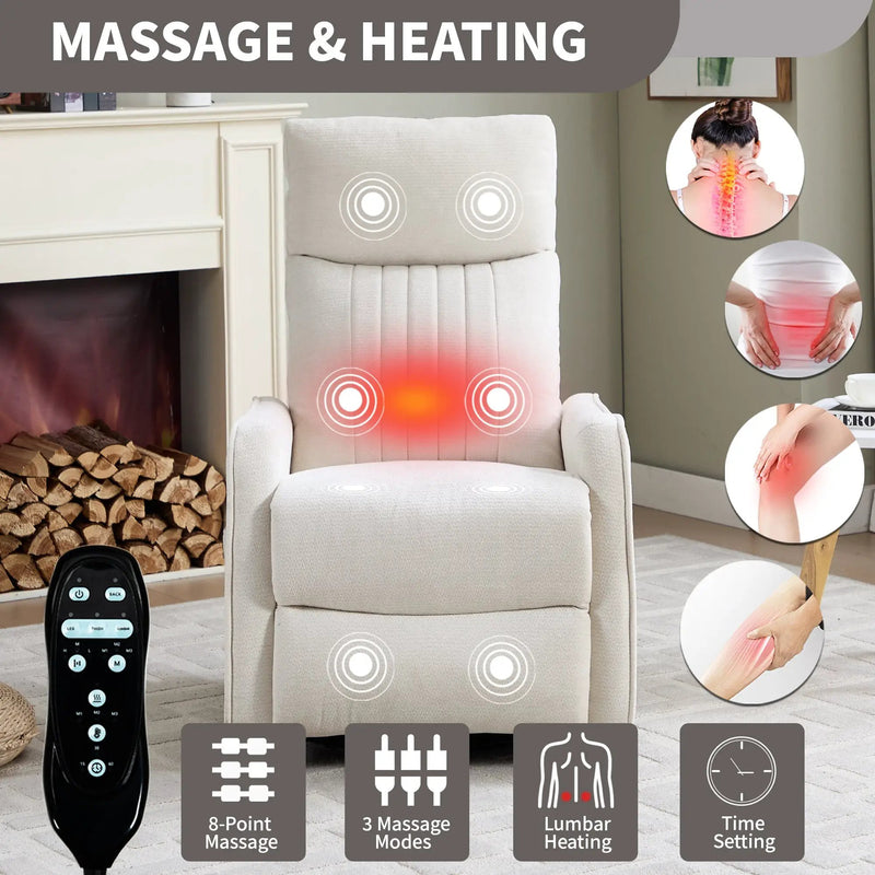 Beige Heat Massage Manual Recliner Chair with Rocker and Swivel by HouseOfZazla