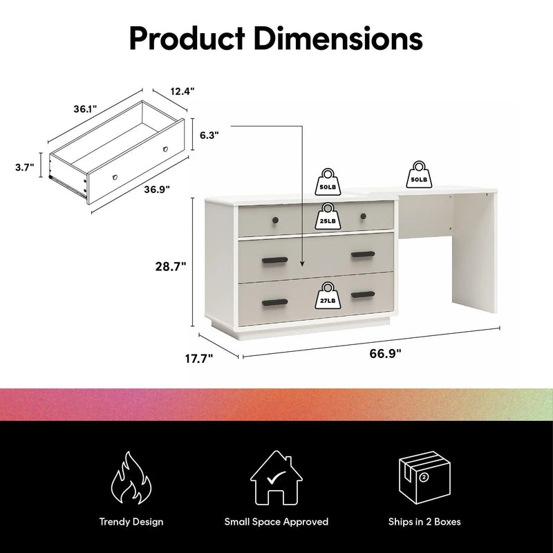 Valencia - 3 Drawer Dresser And Desk - Taupe by Unique Piece Furniture