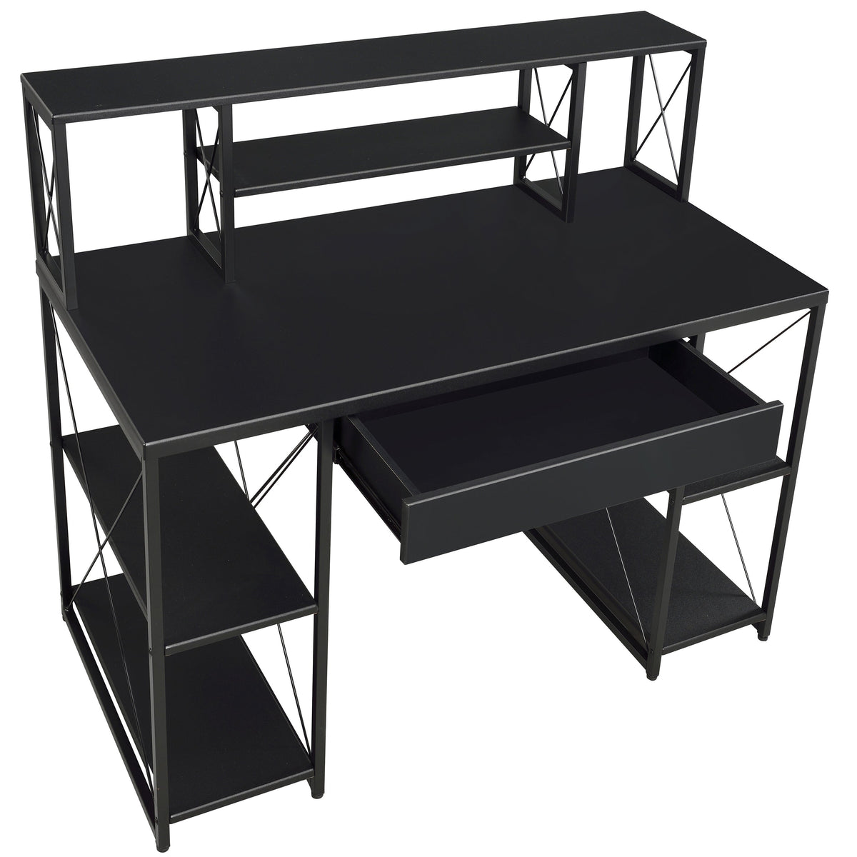 Black Office Desk with Open Shelves and Hutch - Black, photo 4 of 8