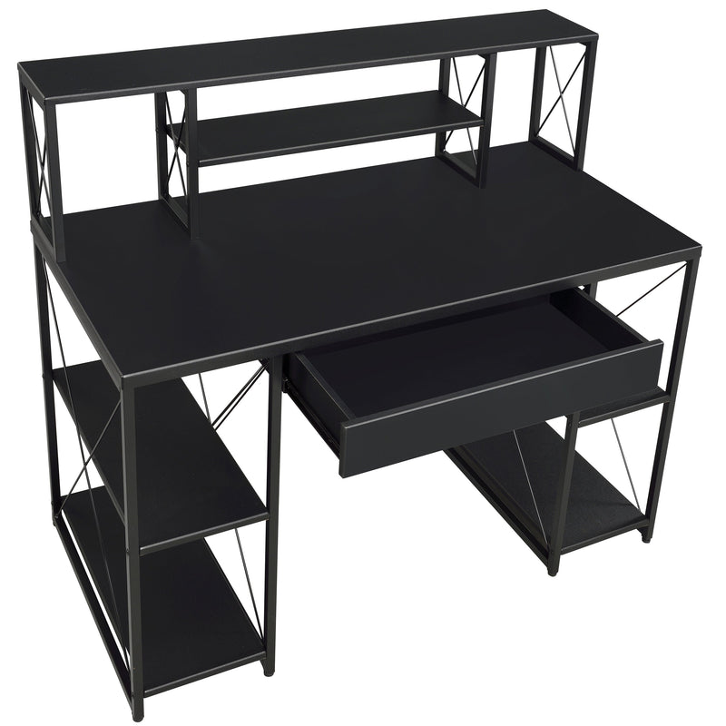 Black Office Desk with Open Shelves and Hutch - Black, photo 4 of 8