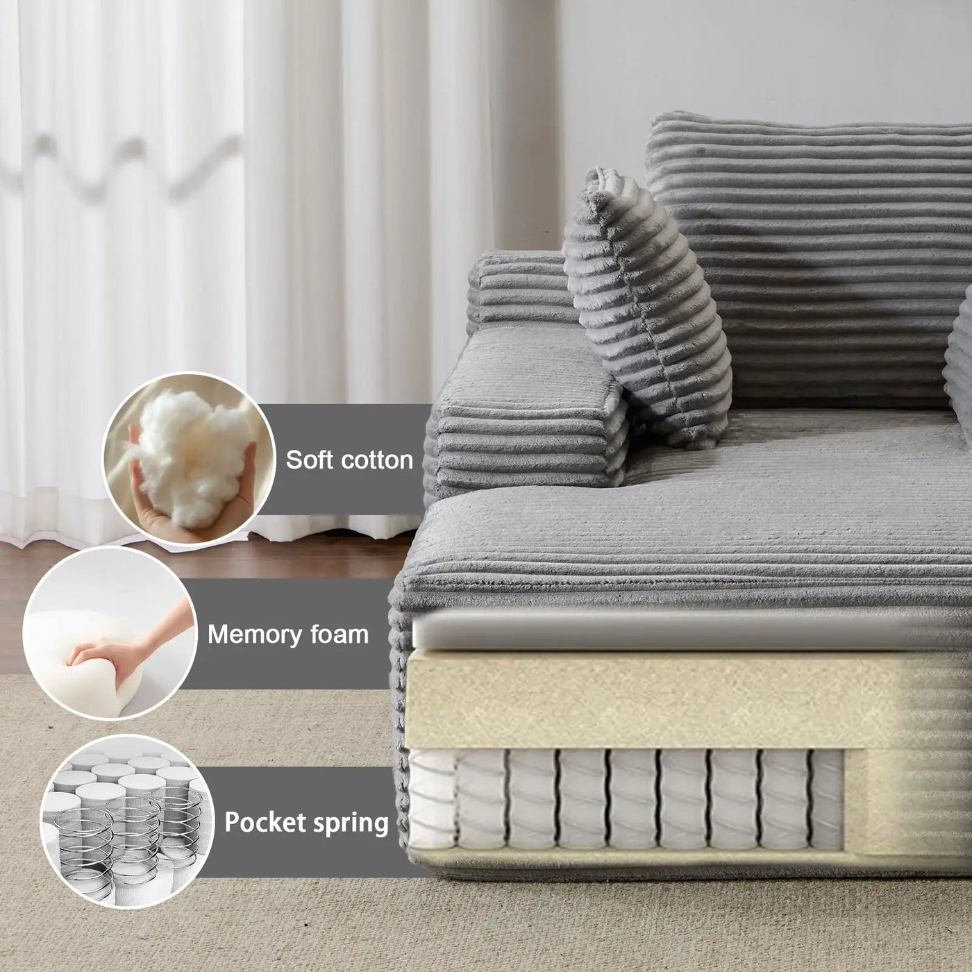 Oversized Chaise Lounge Chair Cozy Cloud Couch With 3 Throw Pillows And Wide Armrest by HouseOfZazla