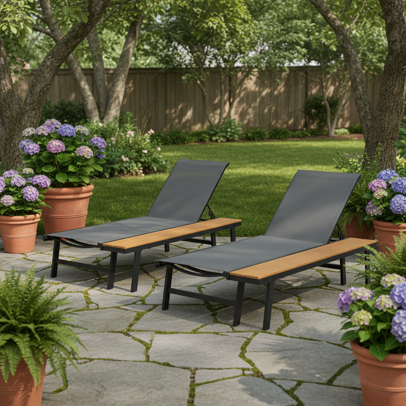 Waterloo Chaise Lounge with Attached Wood Side Table, Set of 2 by HouseOfZazla