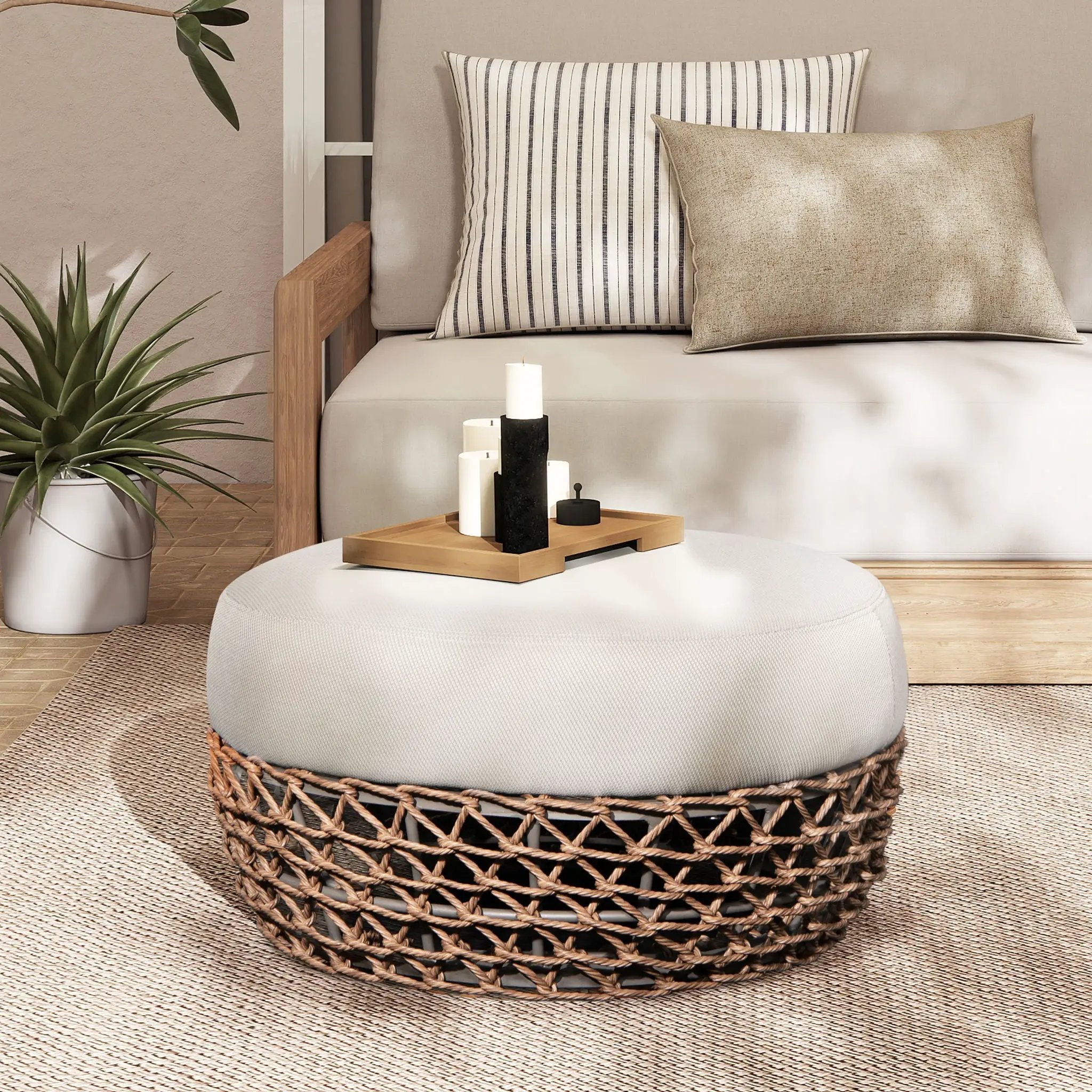 Willow - Round Upholstered Patio Ottoman by Unique Piece Furniture