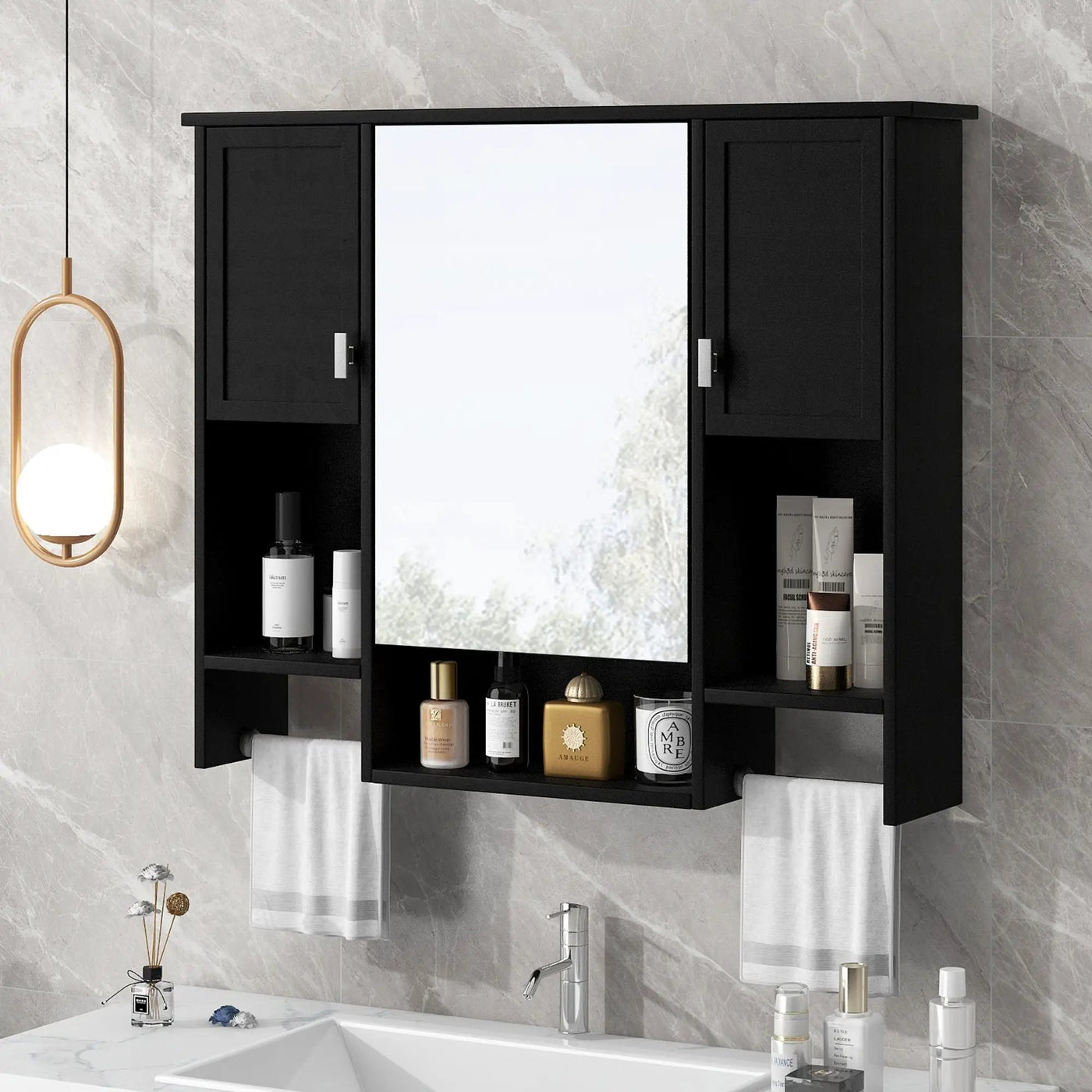 Wall Mounted Bathroom Storage Cabinet With Mirror, Medicine Cabinet With Towel Bar by HouseOfZazla