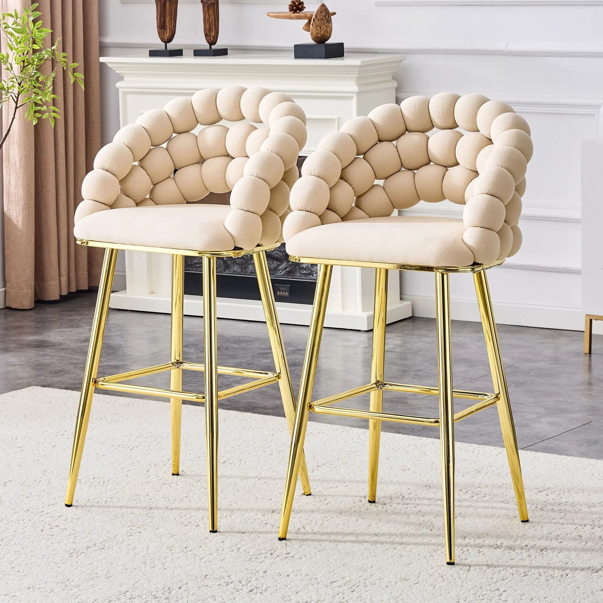 Bubble, Ball Chain Tufted Bar Chairs For Kitchen Island & Home Bar (Set of 2) by Unique Piece Furniture
