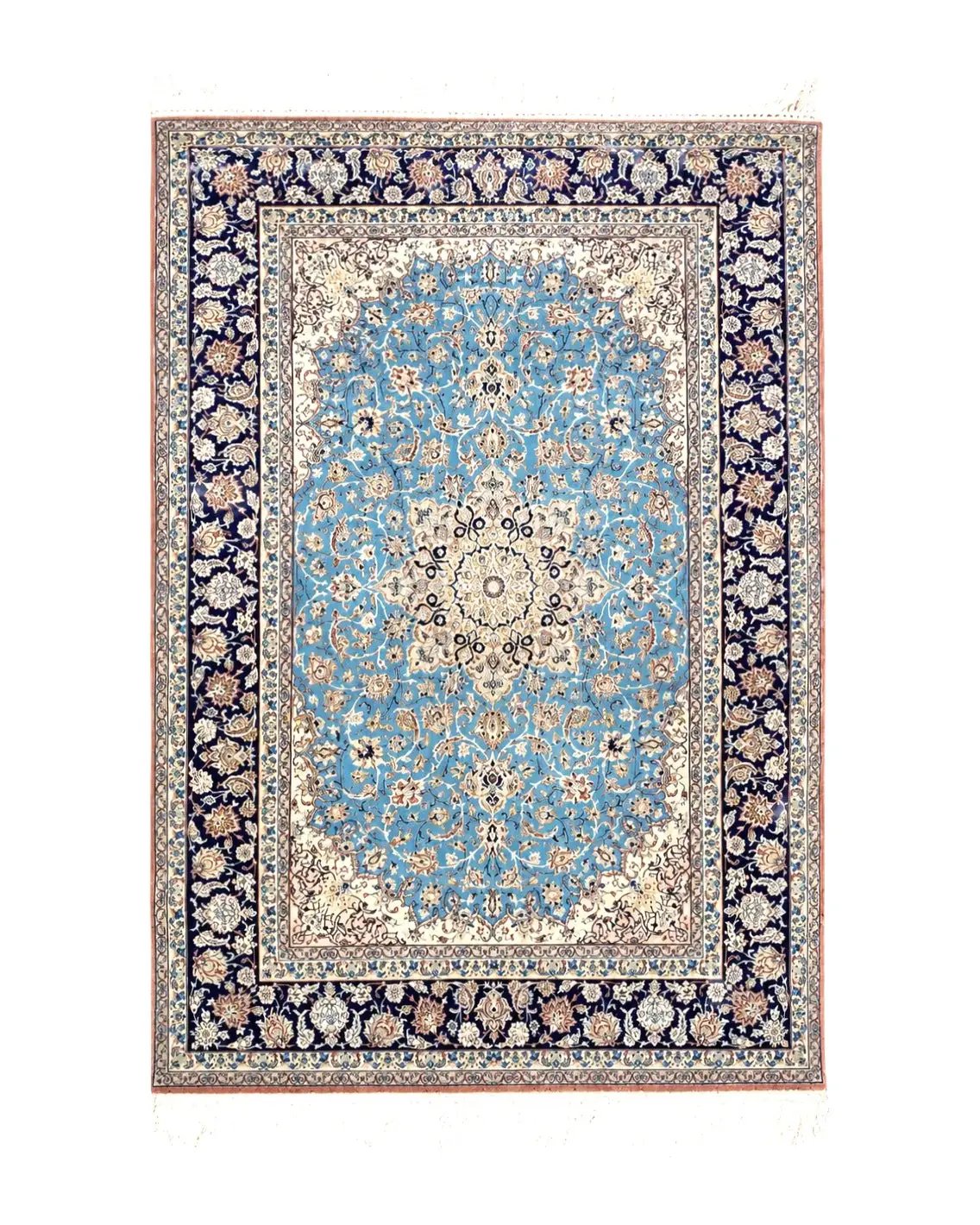 Persian Isfahan Rug, Kork Wool on Silk Foundation, Sky Blue, Hand-Knotted, 5' 1" x 7' 8" by Jewel Rugs