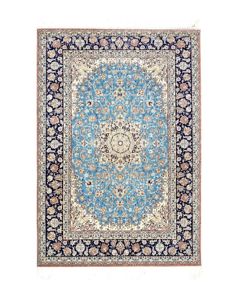 Persian Isfahan Rug, Kork Wool on Silk Foundation, Sky Blue, Hand-Knotted, 5' 1" x 7' 8" by Jewel Rugs