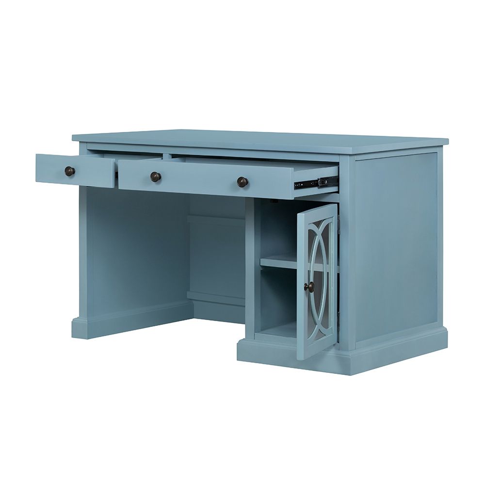 Natural Wood Writing Desk with Glass Cabinet - Light Blue or Light Brown, photo 18 of 28