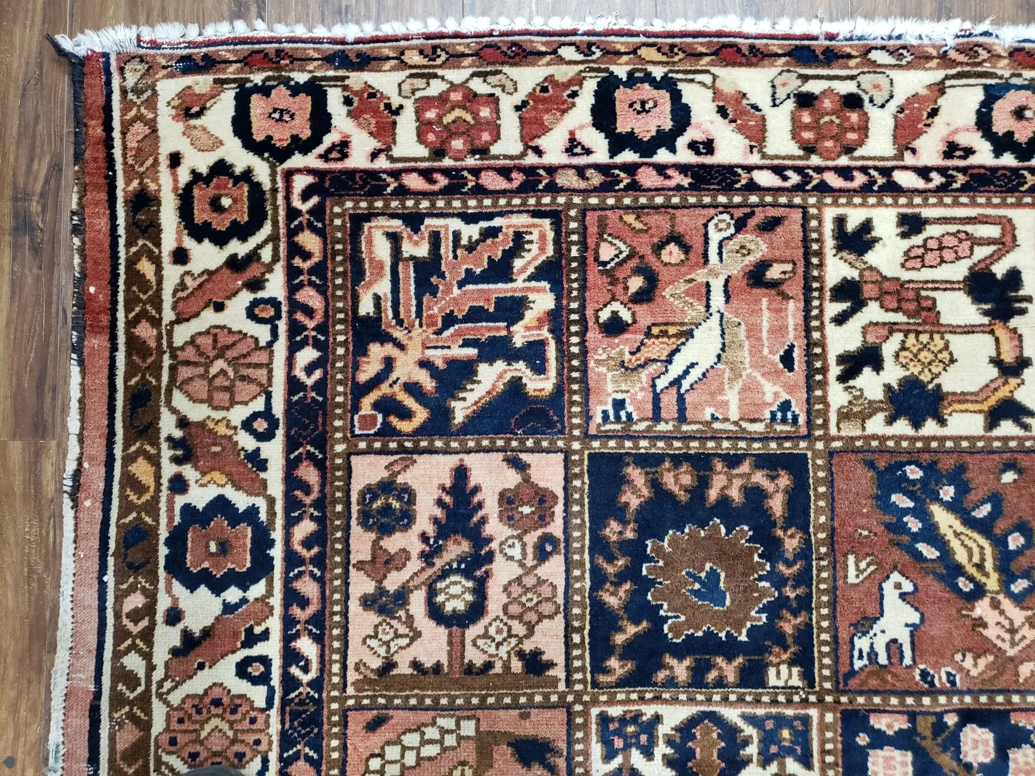 Antique Persian Bakhtiari Rug circa 1920s, Kheshti Panel Design, Wool, Hand-Knotted, 5'3" x 10' by Jewel Rugs